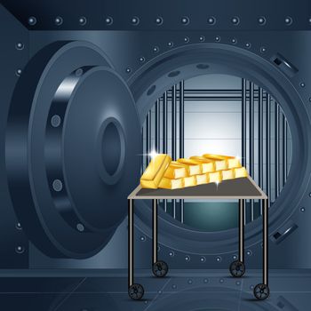 illustration of gold bars in the bank security safe