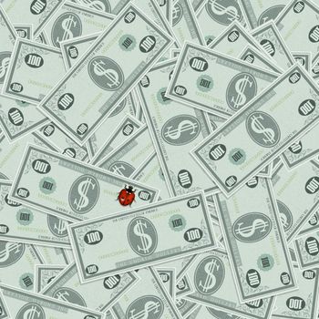 illustration of ladybug on banknotes of dollars