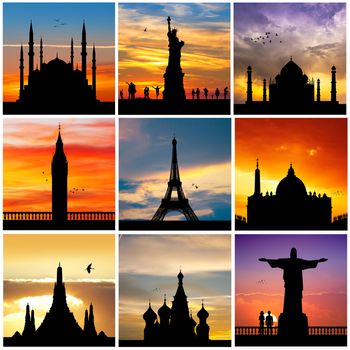 silhouette of travel destinations