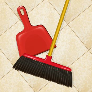 illustration of broom with dustpan on the floor