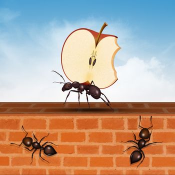 illustration of ant with apple