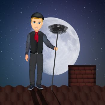illustration of chimney sweep on the roof