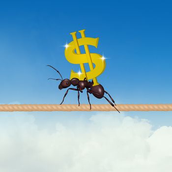 illustration of the ant carrying the dollar sign