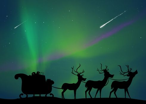 illustration of Santa sleigh with reindeer