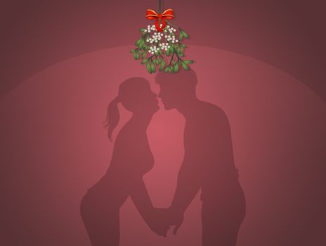 illustration of kiss under the mistletoe on New Year's Eve