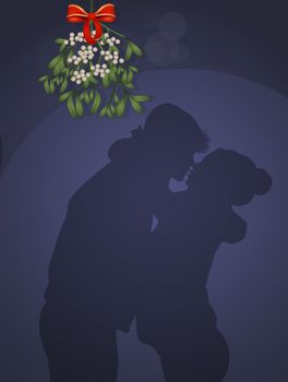 illustration of couple kissing under the mistletoe