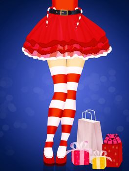 illustration of woman legs color red socks Christmas