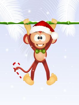 illustration of cute monkey at Christmas