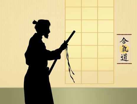 illustration of man holding a samurai sword