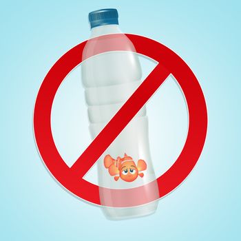 illustration of little goldfish trapped in the plastic bottle
