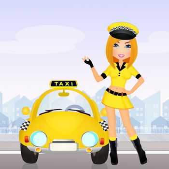 illustration of girl Taxi driver
