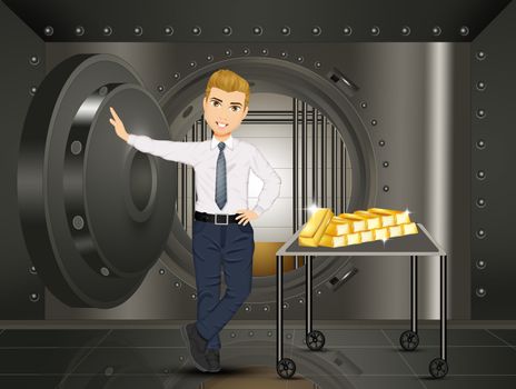 illustration of gold bars in the bank security safe