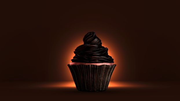 Cupcake with black chocolate cream. 3D Rendering