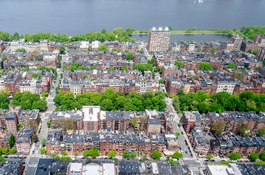 Aerial view of the Back Bay district in central Boston, USA