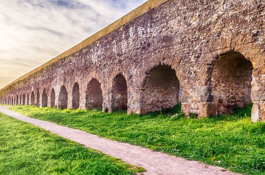 Ruins of the iconic Parco degli Acquedotti, Rome, Italy. The public park is named after the 7 ancient aqueducts that go through it