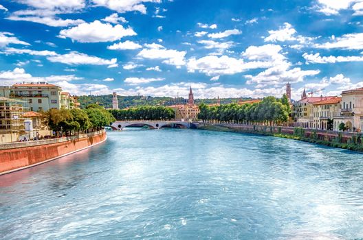 View Over Adige River in central Verona, Italy