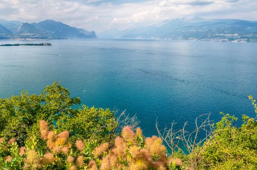 Panoramic aerial view from the Manerba Rock on Lake Garda, Italy