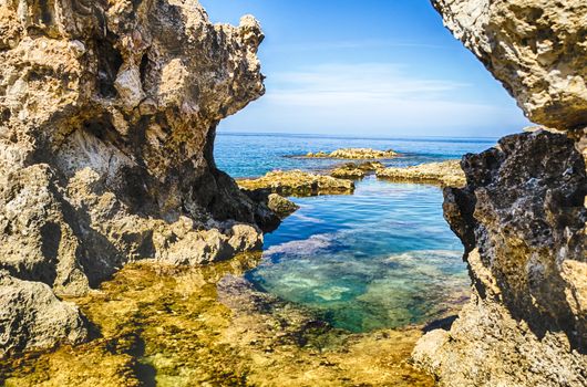 Mediterranean beach, beautiful seascape in Milazzo, Sicily, Italy