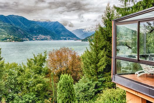 Scenic landscape over the Lake Como, as seen from the town of Brunate, Italy