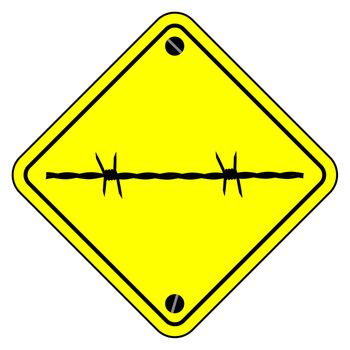 A typical barbed wire warning sign over a white background