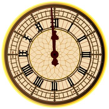 The clock face of the London icon Big Ben showing 12 o clock