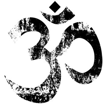 The symbol for 'OM' as used by eastern cultures in a grunge rubber stamp.