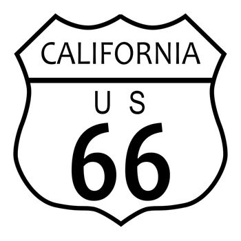 Route 66 traffic sign over a white background and the state name California