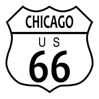 Route 66 traffic sign over a white background and the city name Chicago
