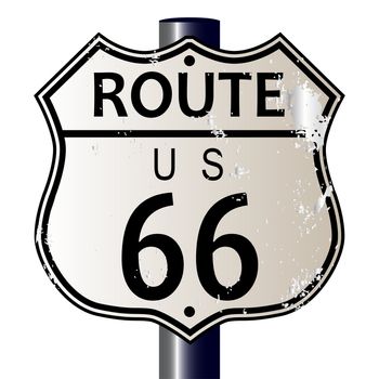 Route 66 traffic sign over a white background and the legend ROUTE US 66