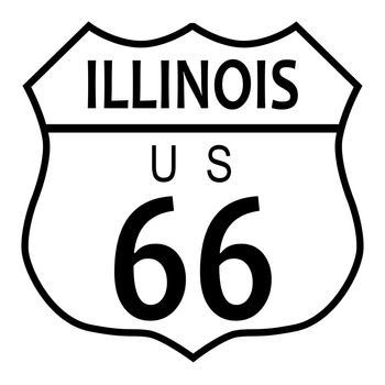 Route 66 traffic sign over a white background and the state name Illinois