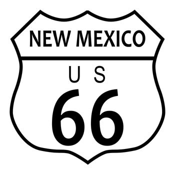 Route 66 traffic sign over a white background and the state name New Mexico