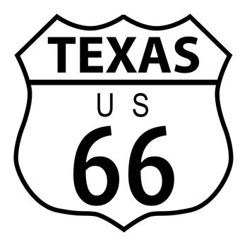 Route 66 traffic sign over a white background and the state name Texas