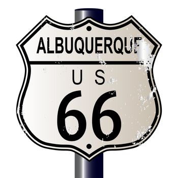 Albuquerque Route 66 traffic sign over a white background and the legend ROUTE US 66