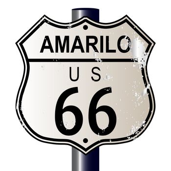 Amarillo Route 66 traffic sign over a white background and the legend ROUTE US 66