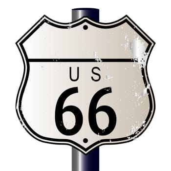 Blank Route 66 traffic sign over a white background and the legend ROUTE US 66