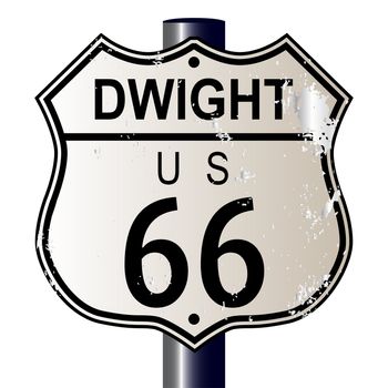 Dwight Route 66 traffic sign over a white background and the legend ROUTE US 66