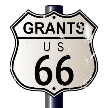 Grants Route 66 traffic sign over a white background and the legend ROUTE US 66