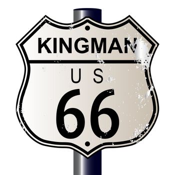 Kingman Route 66 traffic sign over a white background and the legend ROUTE US 66