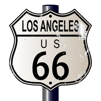 Los Angeles Route 66 traffic sign over a white background and the legend ROUTE US 66