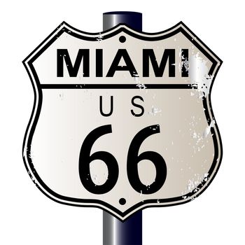 Miami Route 66 traffic sign over a white background and the legend ROUTE US 66