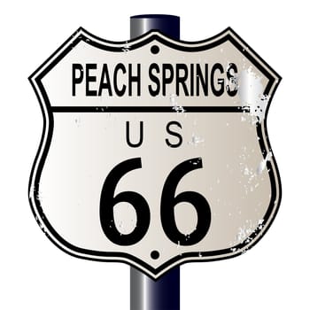 Peach Springs Route 66 traffic sign over a white background and the legend ROUTE US 66