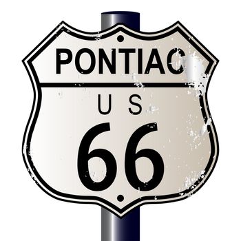 Pontiac Route 66 traffic sign over a white background and the legend ROUTE US 66