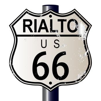 Rialto Route 66 traffic sign over a white background and the legend ROUTE US 66