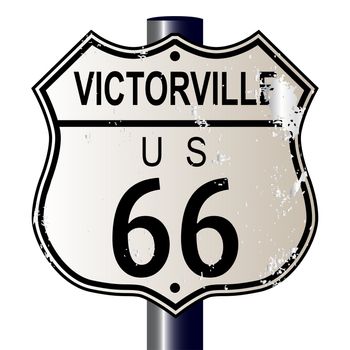 Victorville Route 66 traffic sign over a white background and the legend ROUTE US 66