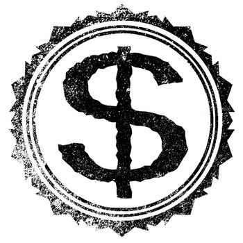 United Staes of America dollar sign as a rubber stamp over a white background