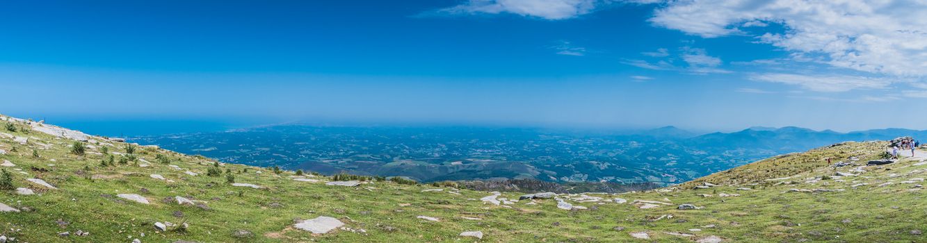 Panorama of the Pyrenees mountain and Spain on the Rhune in the Atlantic Pyrenees in France