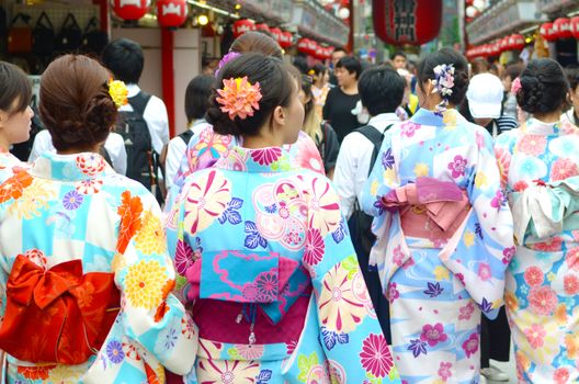 Kimono woman walking at Sensoji or Asakusa Kannon Temple Tokyo,Japan