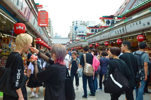 ASAKUSA,TOKYO,JAPAN - MAY 28,2018 : Tourists enjoying at Nakamise shopping street in Asakusa connect to Sensoji Temple in Asakusa,This is the most popular place in Tokyo.