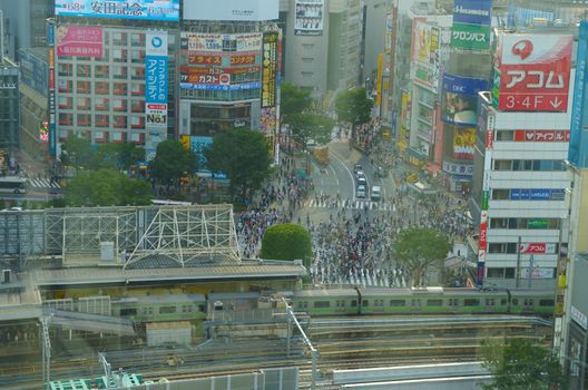 TOKYO, JAPAN - May 29, 2018: Tokyo, Japan view of Shibuya Crossing, one of the busiest crosswalks in the world.