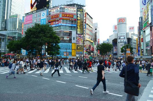 TOKYO, JAPAN - May 29, 2018: Tokyo, Japan.View of Shibuya Crossing, one of the busiest crosswalks in the world.